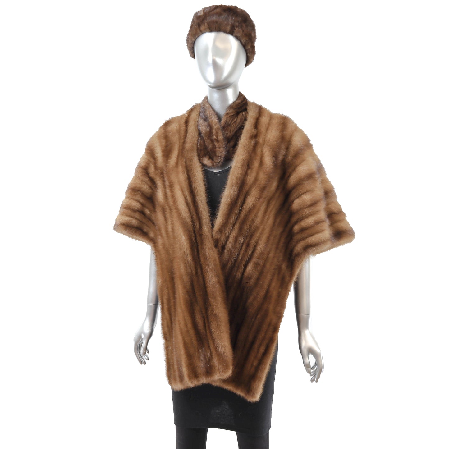 Brown Mink Stole with Matching Hat and Scarf- Size Free