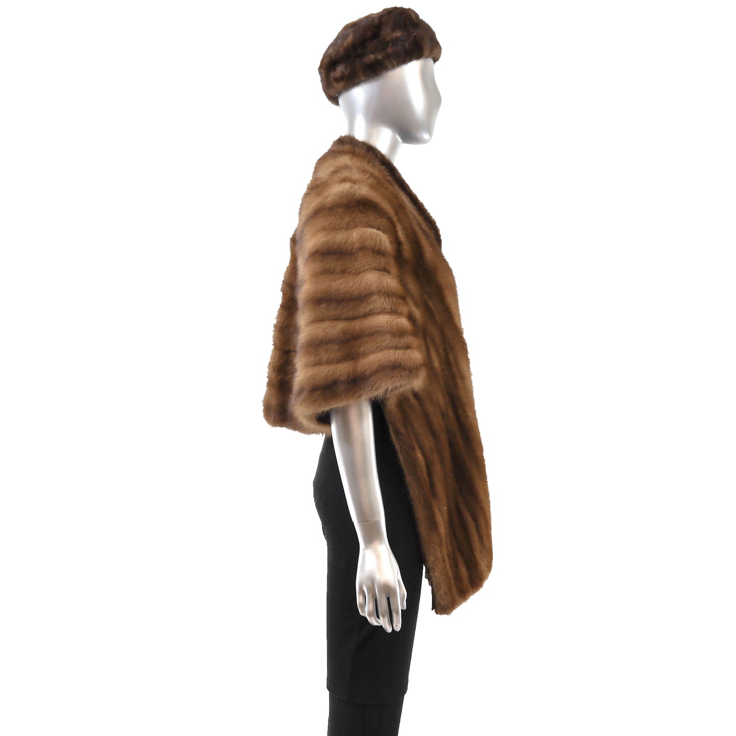 Brown Mink Stole with Matching Hat and Scarf- Size Free