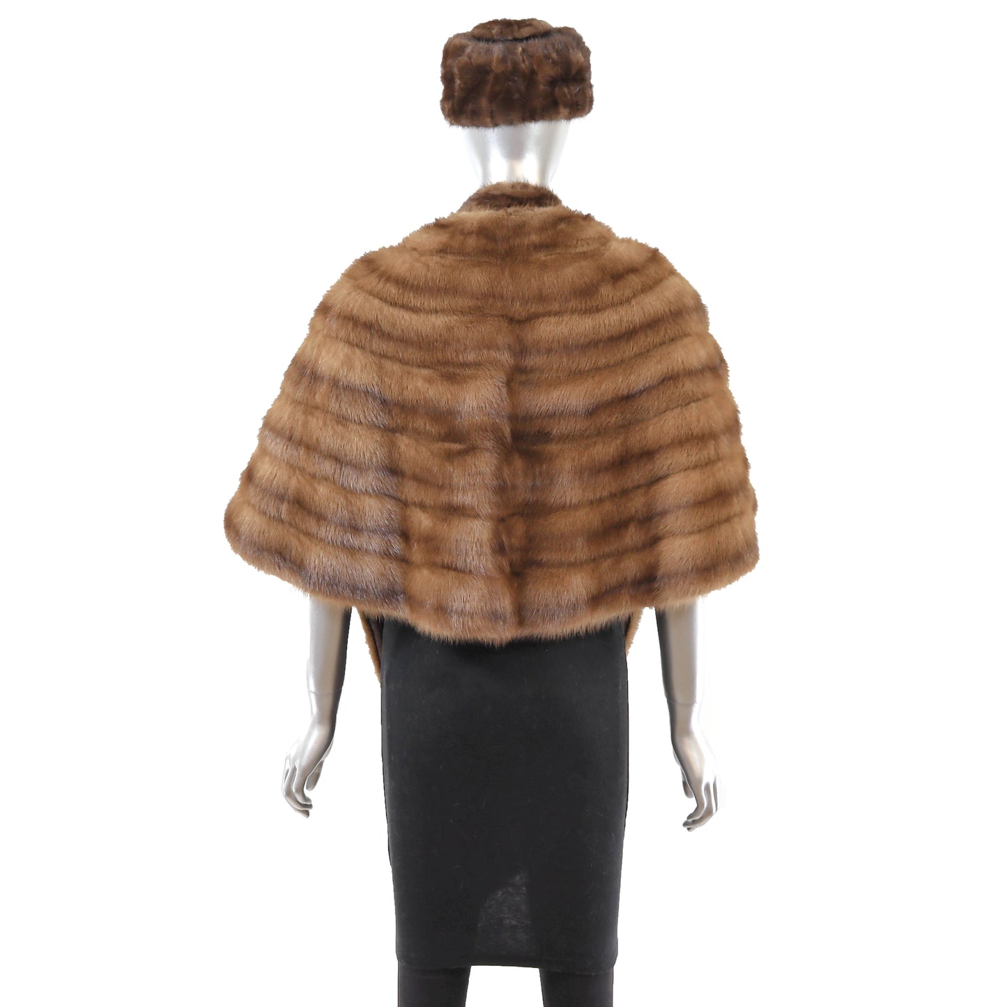 Brown Mink Stole with Matching Hat and Scarf- Size Free