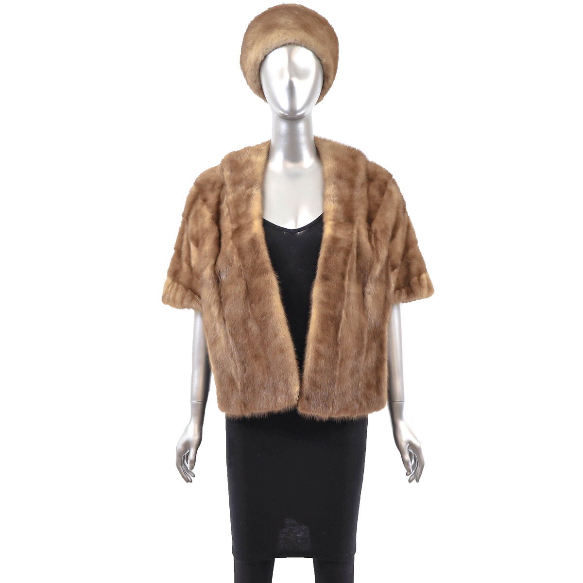 Brown Mink Stole with Matching Hat- Size Free