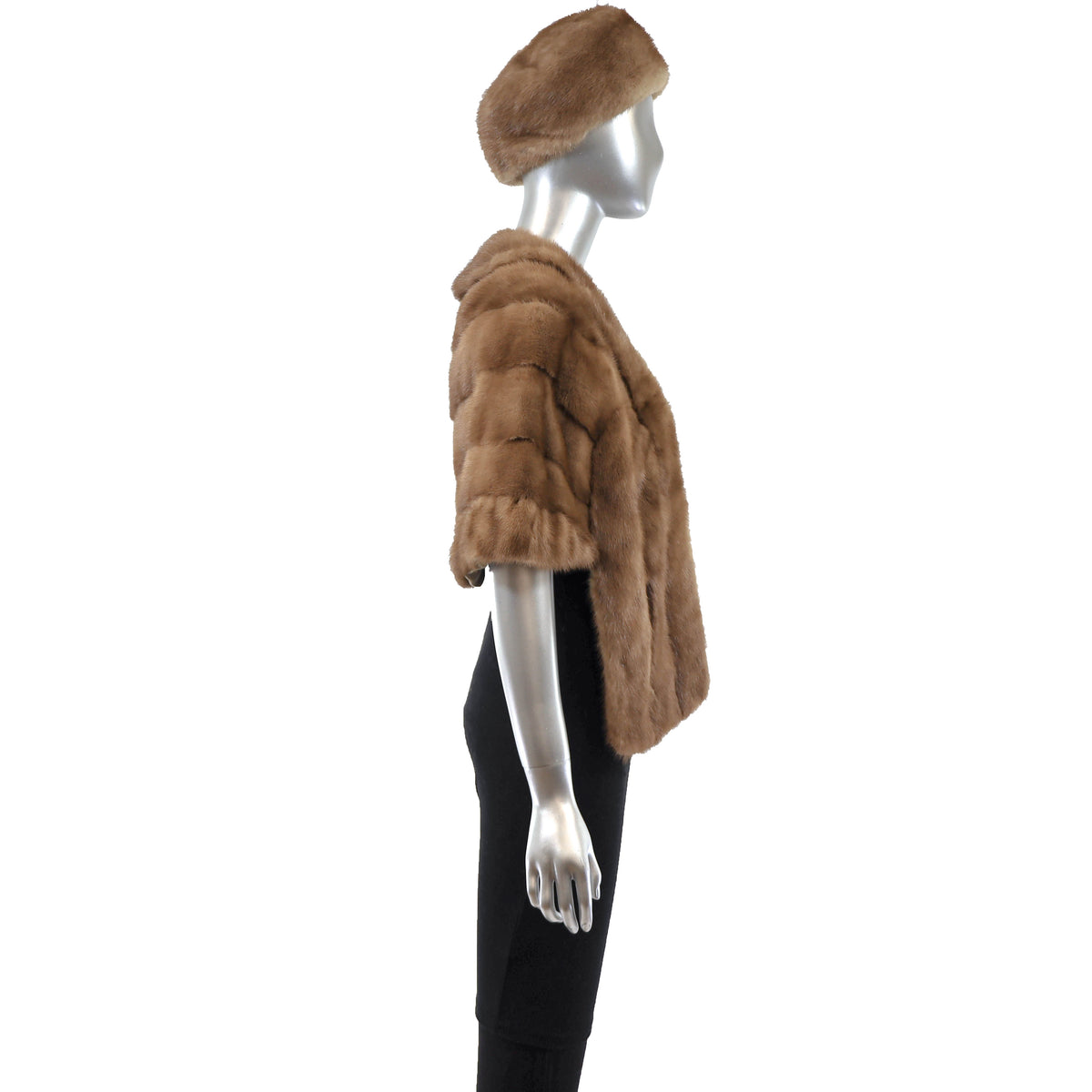 Brown Mink Stole with Matching Hat- Size Free