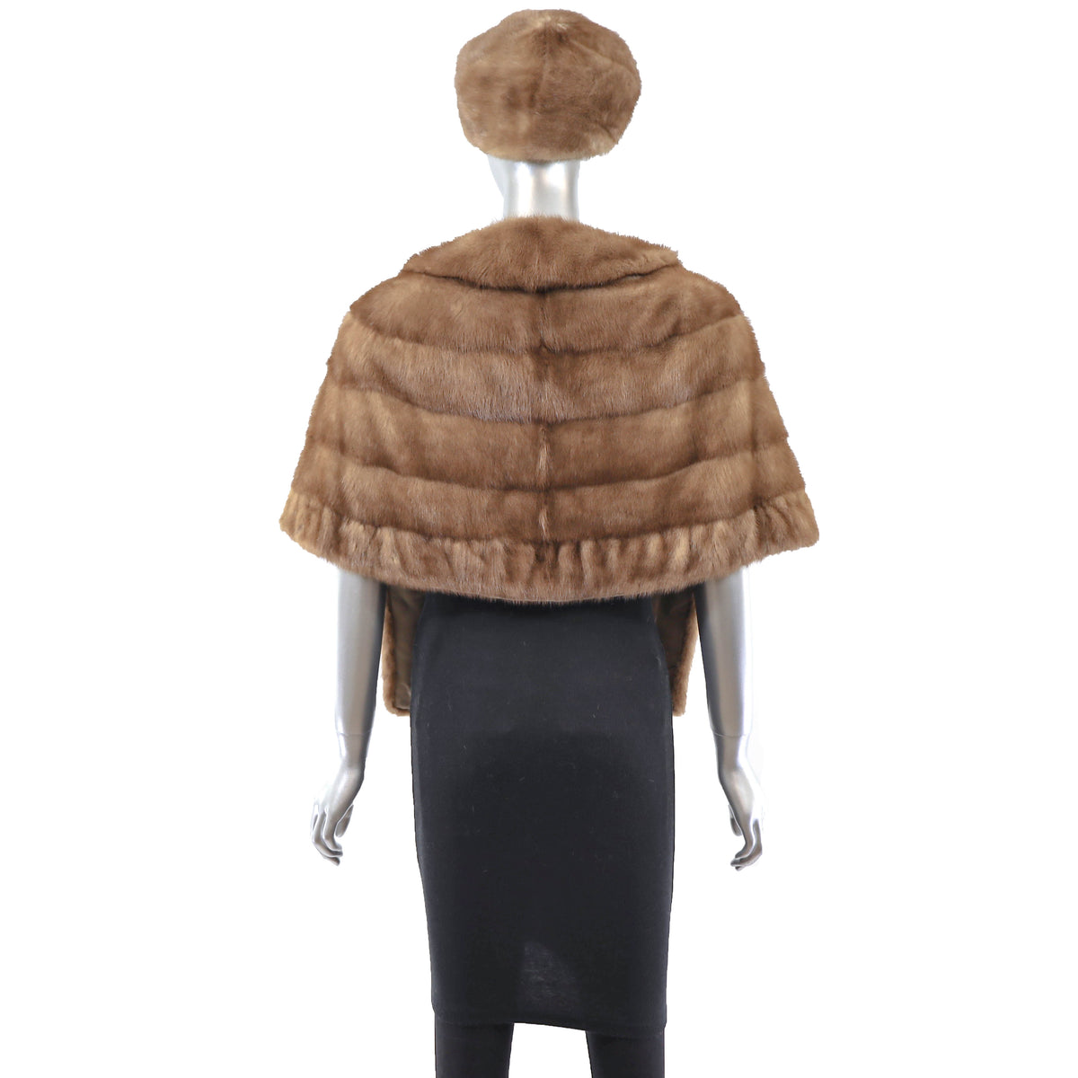 Brown Mink Stole with Matching Hat- Size Free