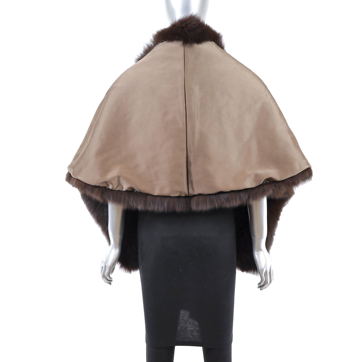 Brown Mink Stole with Fox Trim- Size Free
