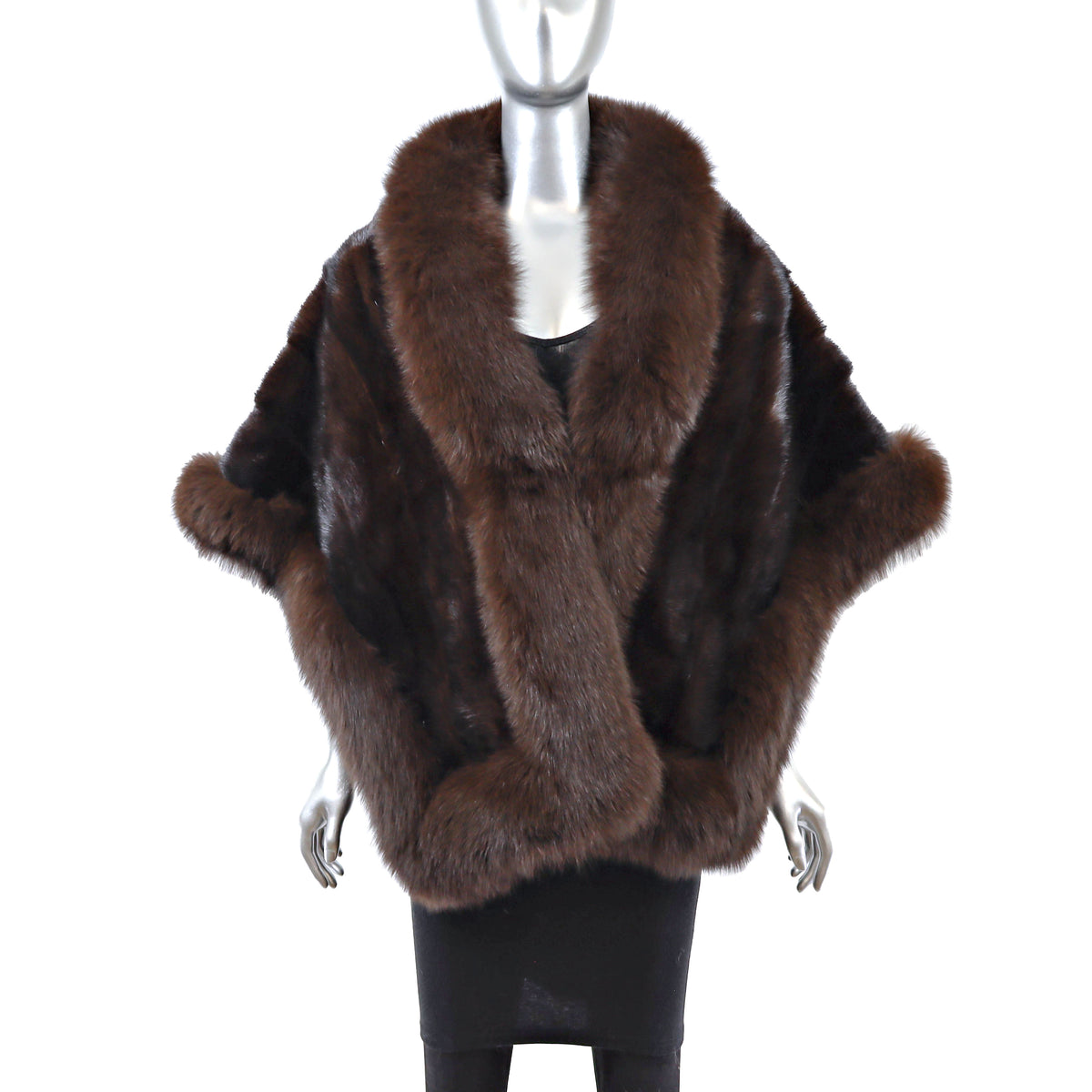 Brown Mink Stole with Fox Trim- Size Free