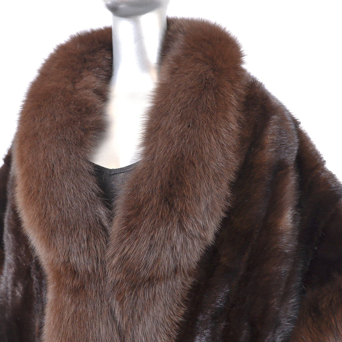 Brown Mink Stole with Fox Trim- Size Free