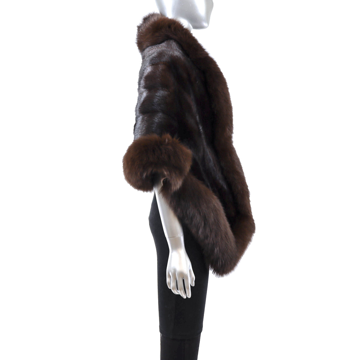 Brown Mink Stole with Fox Trim- Size Free