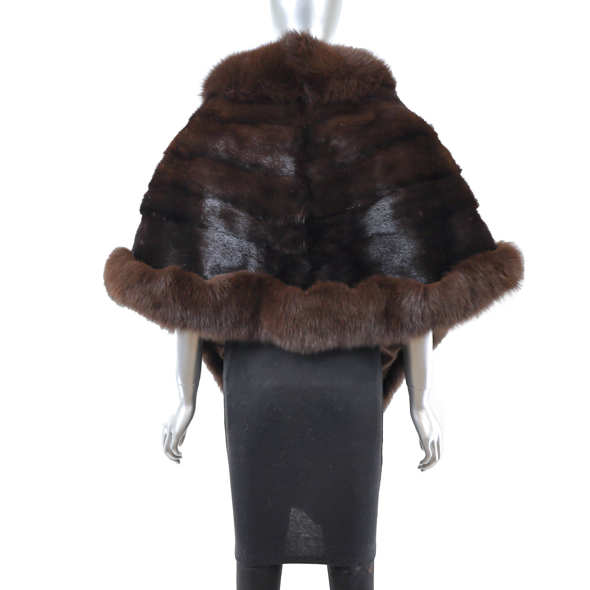Brown Mink Stole with Fox Trim- Size Free