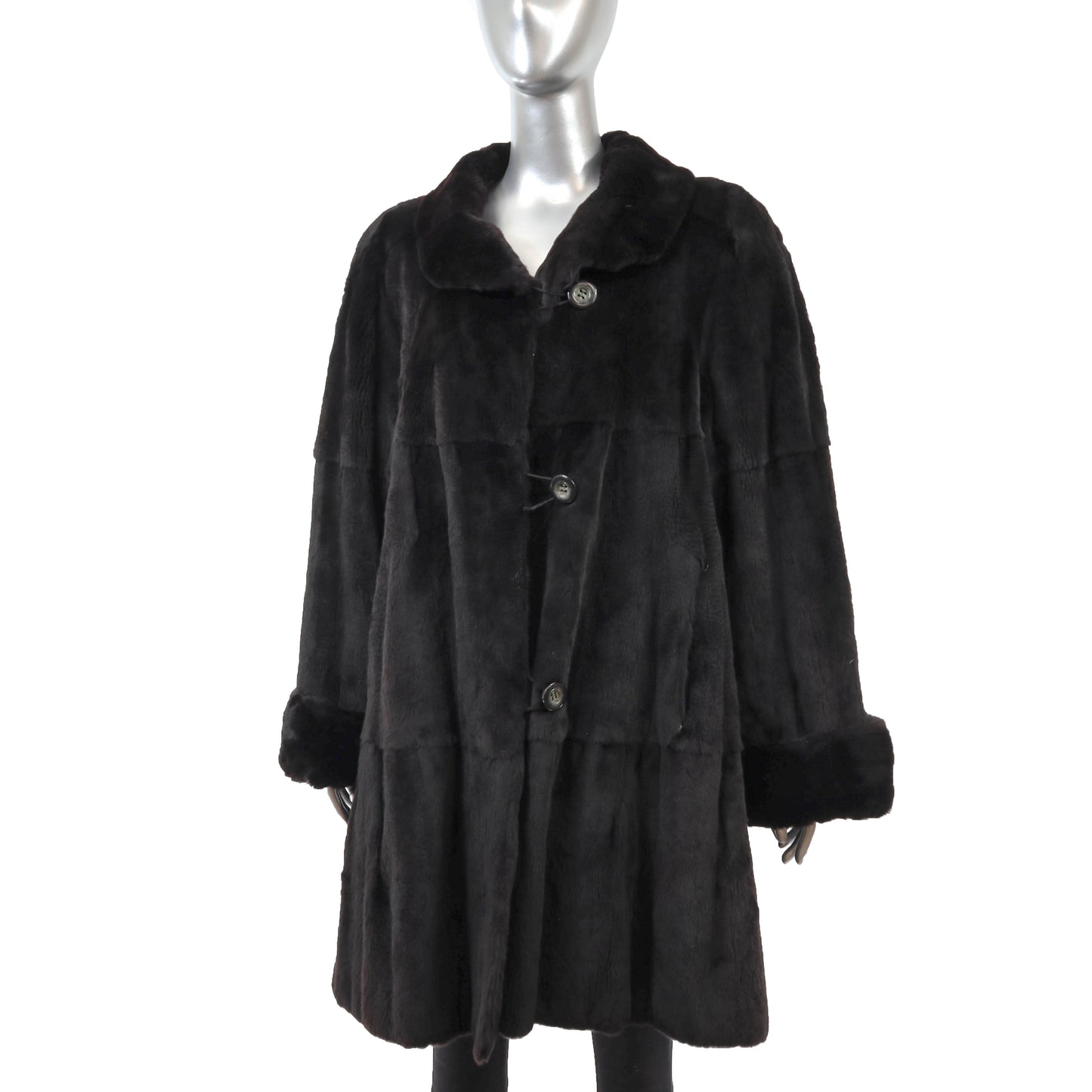 Black Sheared Mink Stroller Reversible to Taffeta- Size XL