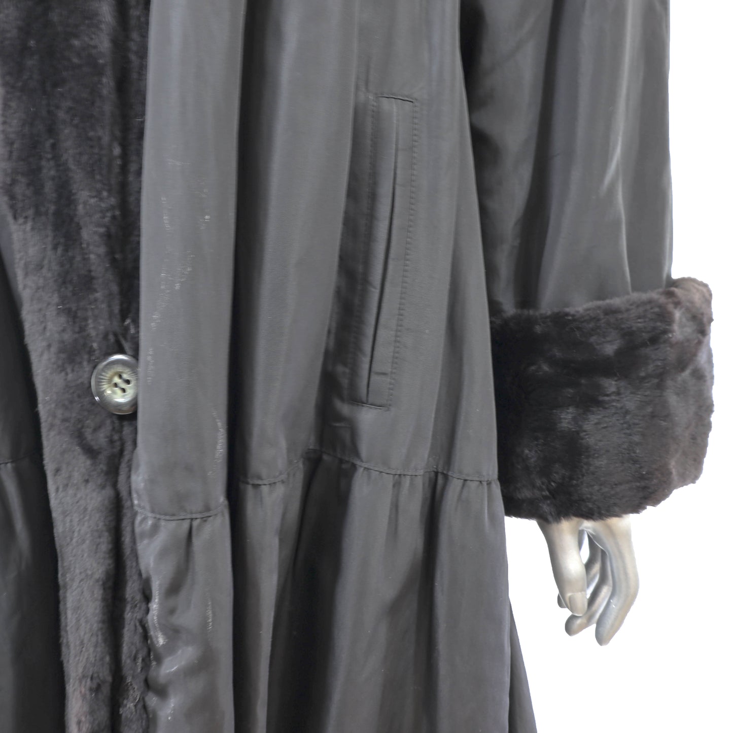 Black Sheared Mink Stroller Reversible to Taffeta- Size XL