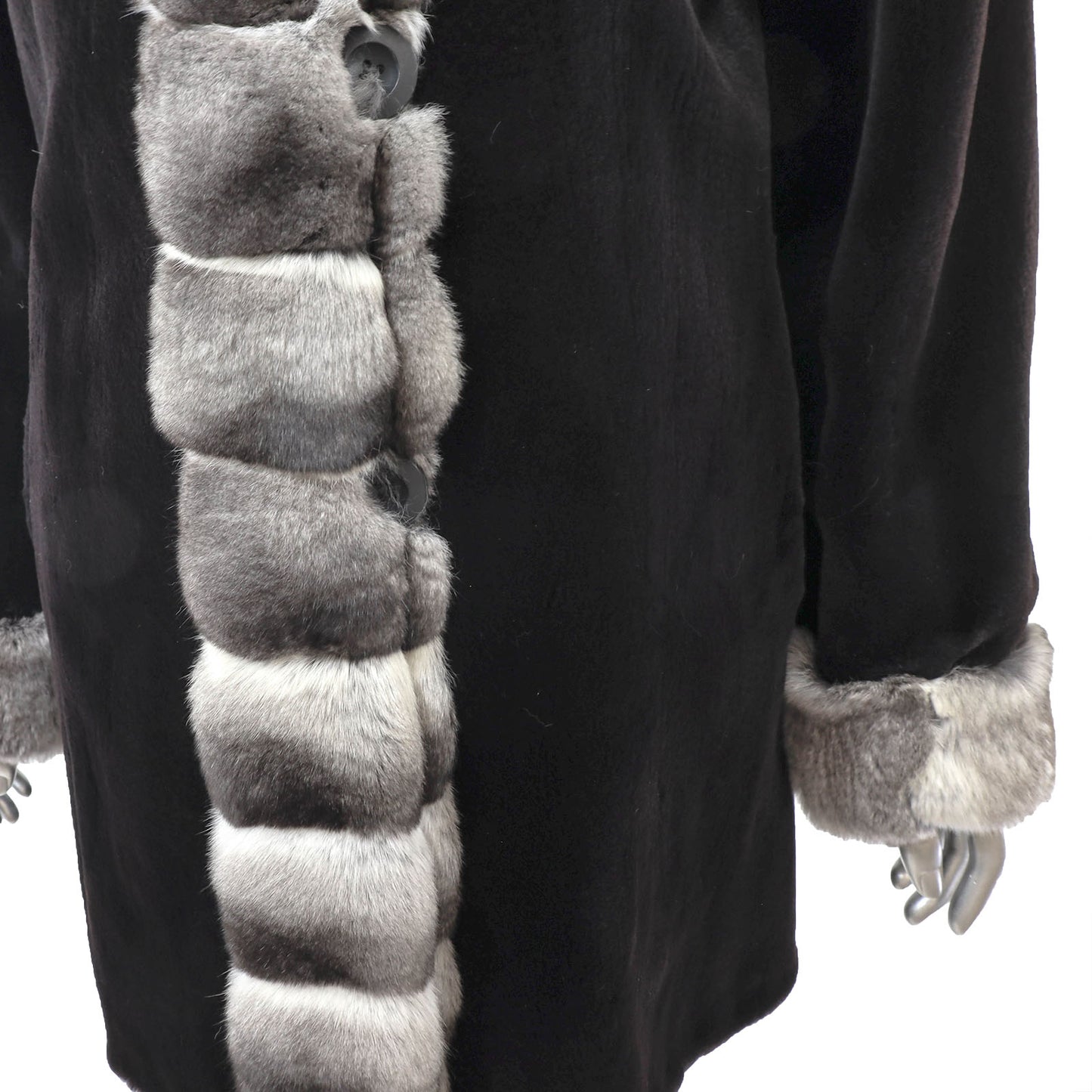 Black Sheared Mink Stroller Reversible to Leather with Chinchilla Trim- Size M
