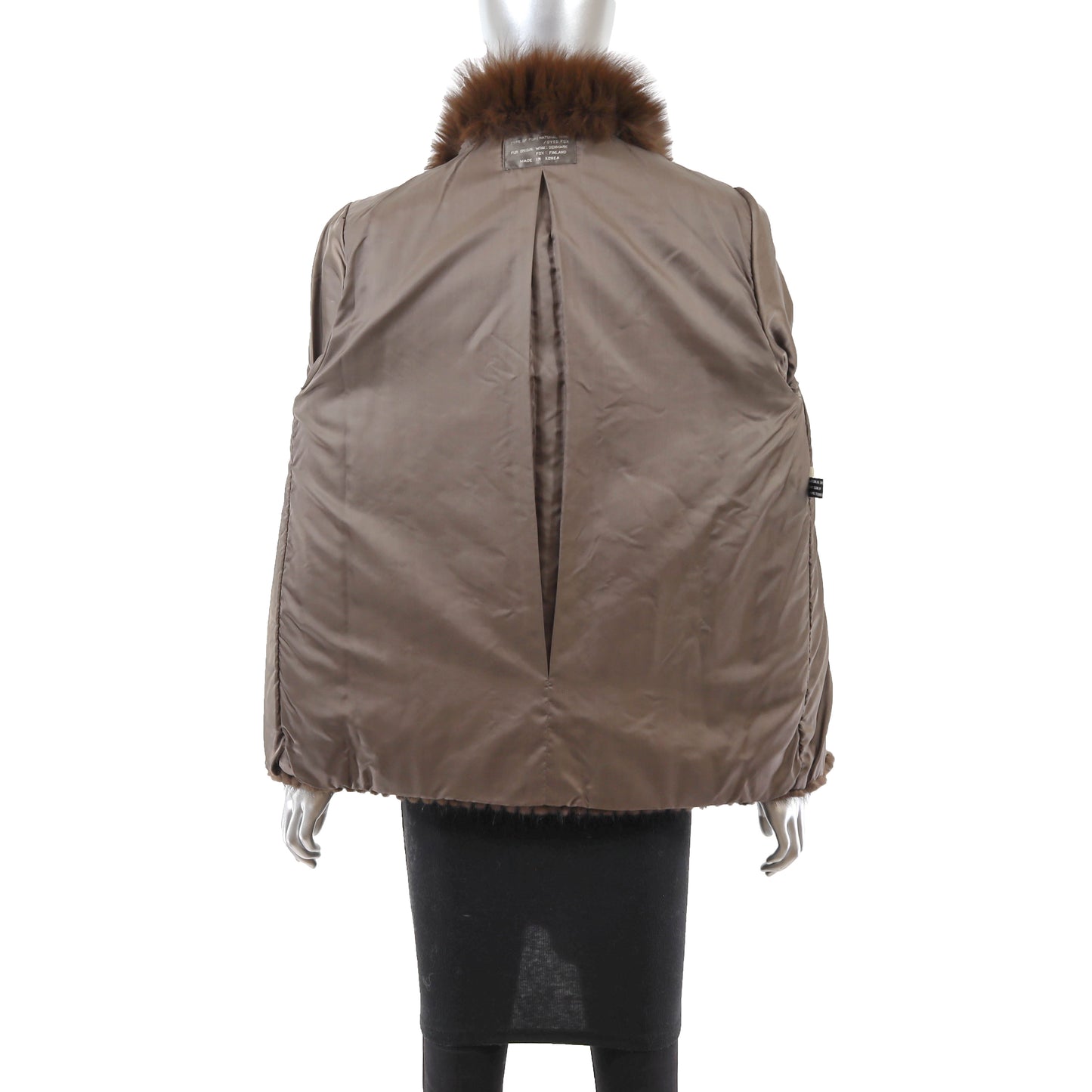 Brown Corded Mink Jacket with Fox Collar- Size M