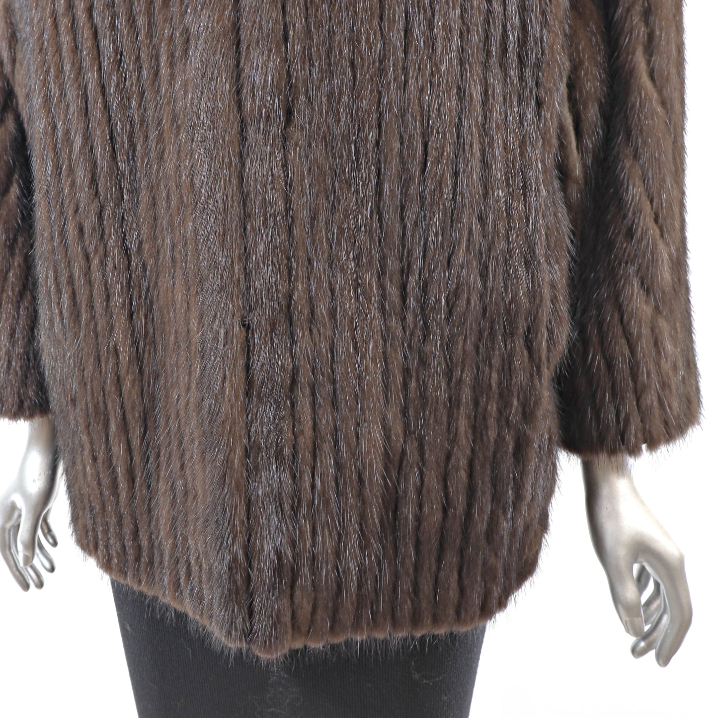 Brown Corded Mink Jacket with Fox Collar- Size M