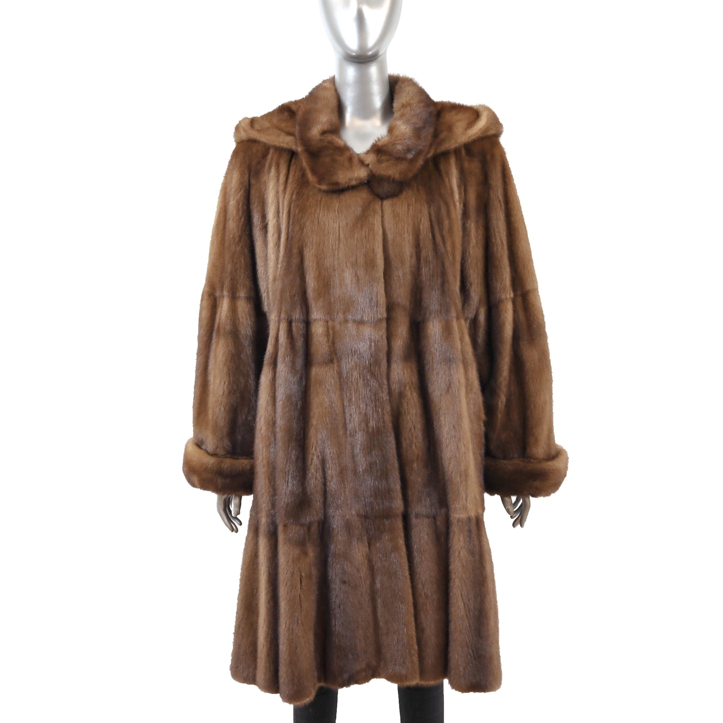 Hooded Brown Mink Coat- Size XL