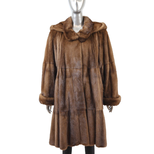 Hooded Brown Mink Coat- Size XL