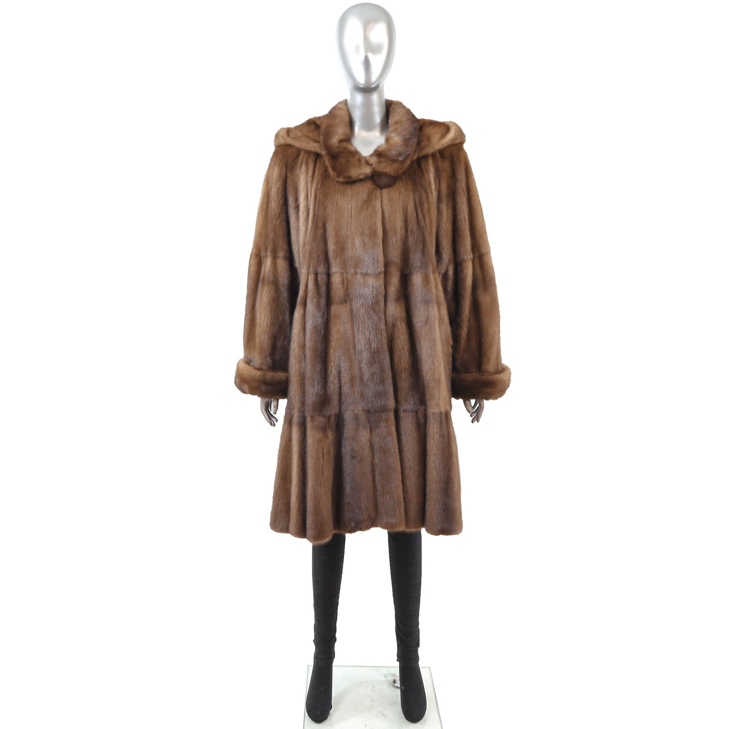 Hooded Brown Mink Coat- Size XL