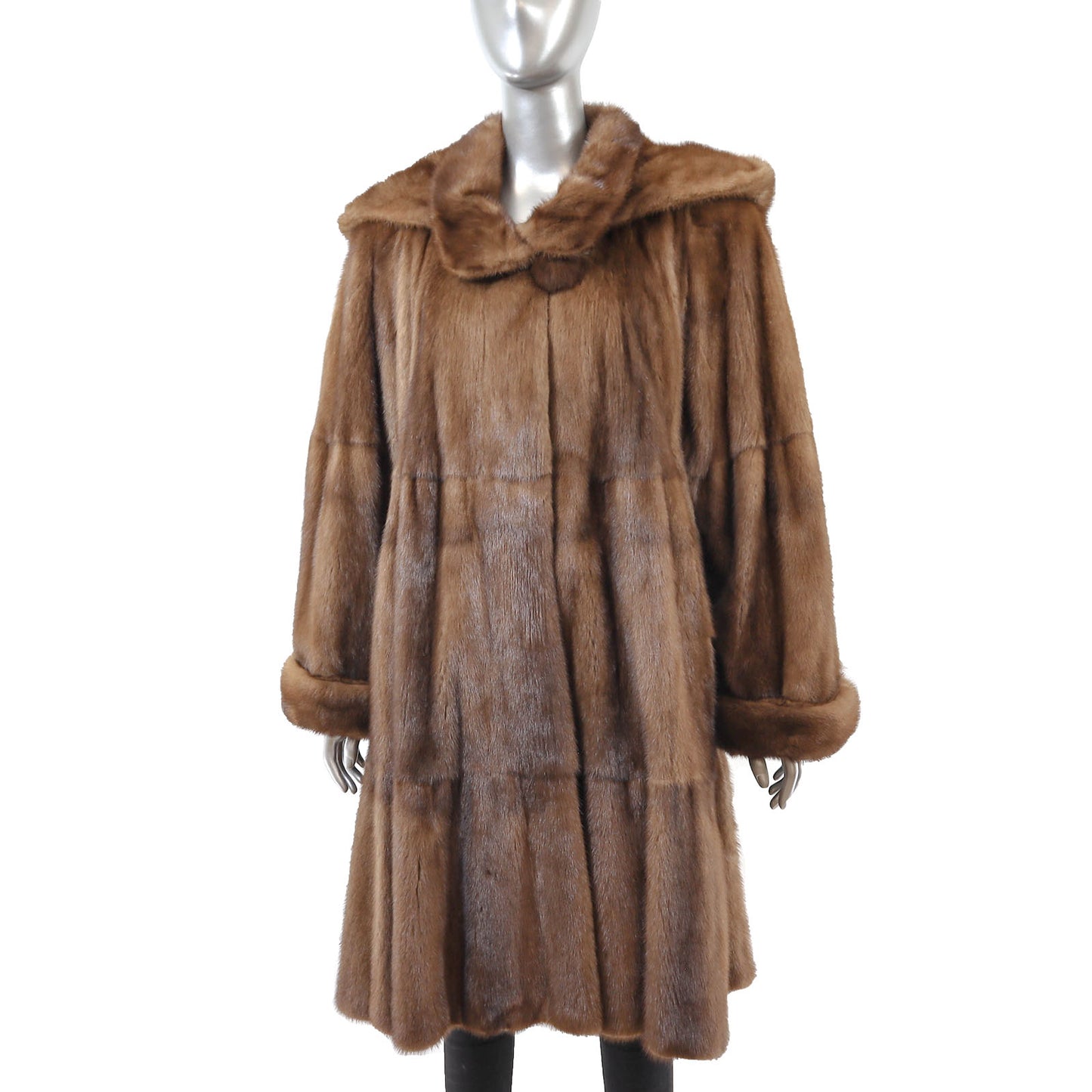 Hooded Brown Mink Coat- Size XL