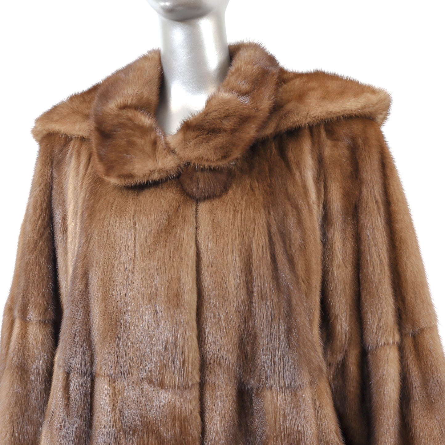 Hooded Brown Mink Coat- Size XL