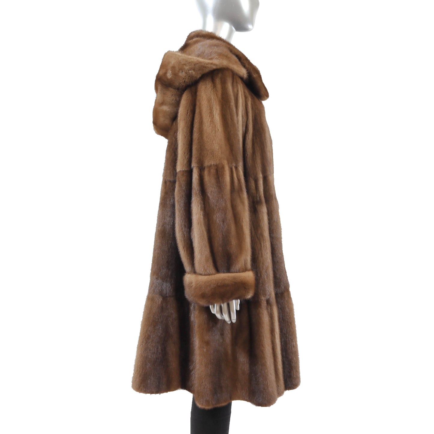 Hooded Brown Mink Coat- Size XL