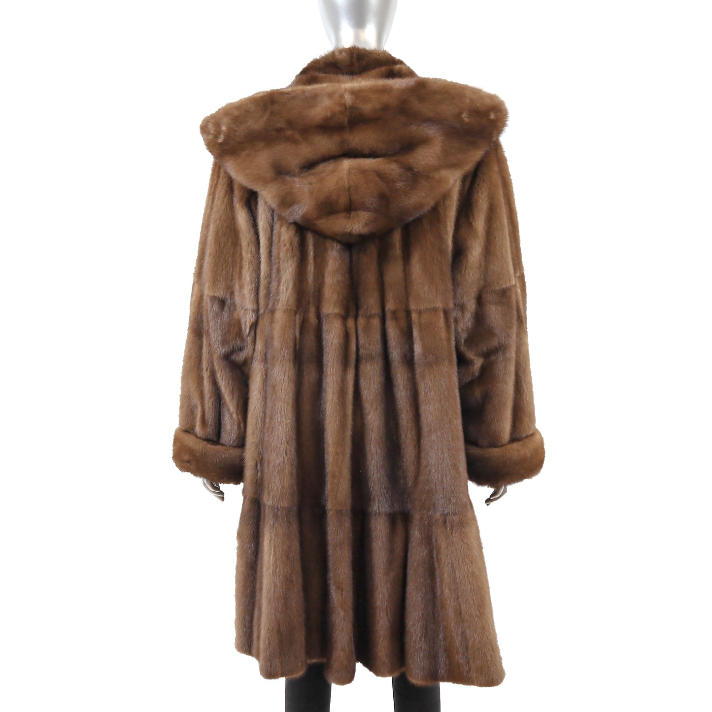 Hooded Brown Mink Coat- Size XL