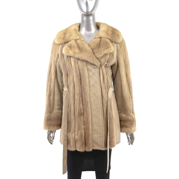 Pastel Mink Jacket with Leather Insert- Size M