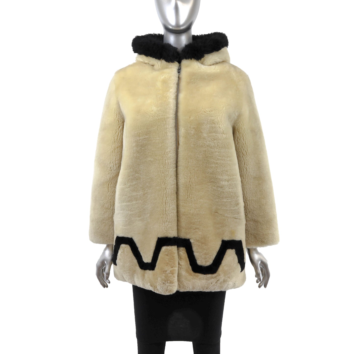 Beige Hooded Mouton Jacket- Size M