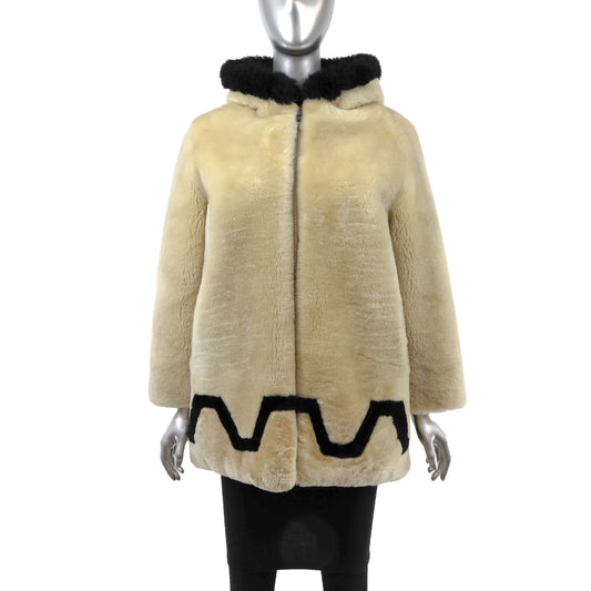 Beige Hooded Mouton Jacket- Size M