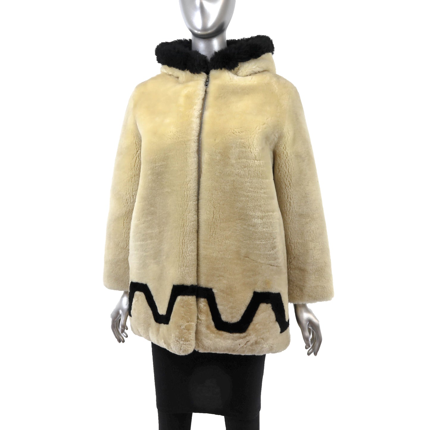 Beige Hooded Mouton Jacket- Size M