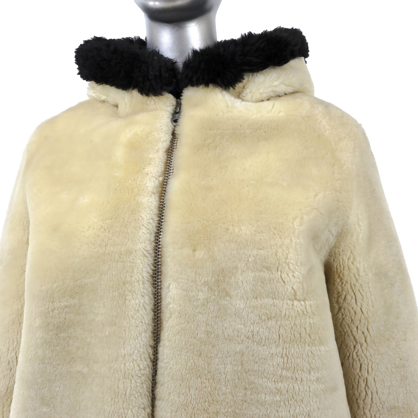 Beige Hooded Mouton Jacket- Size M