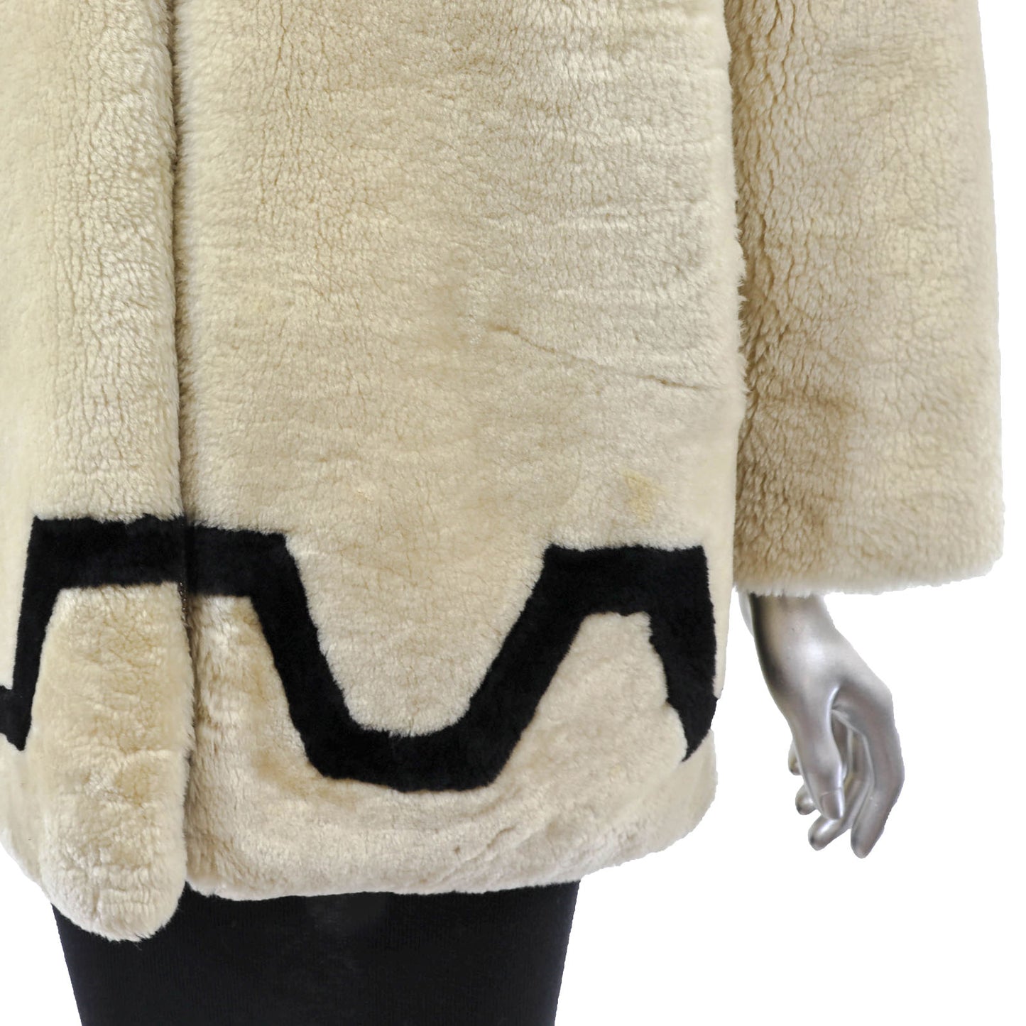 Beige Hooded Mouton Jacket- Size M