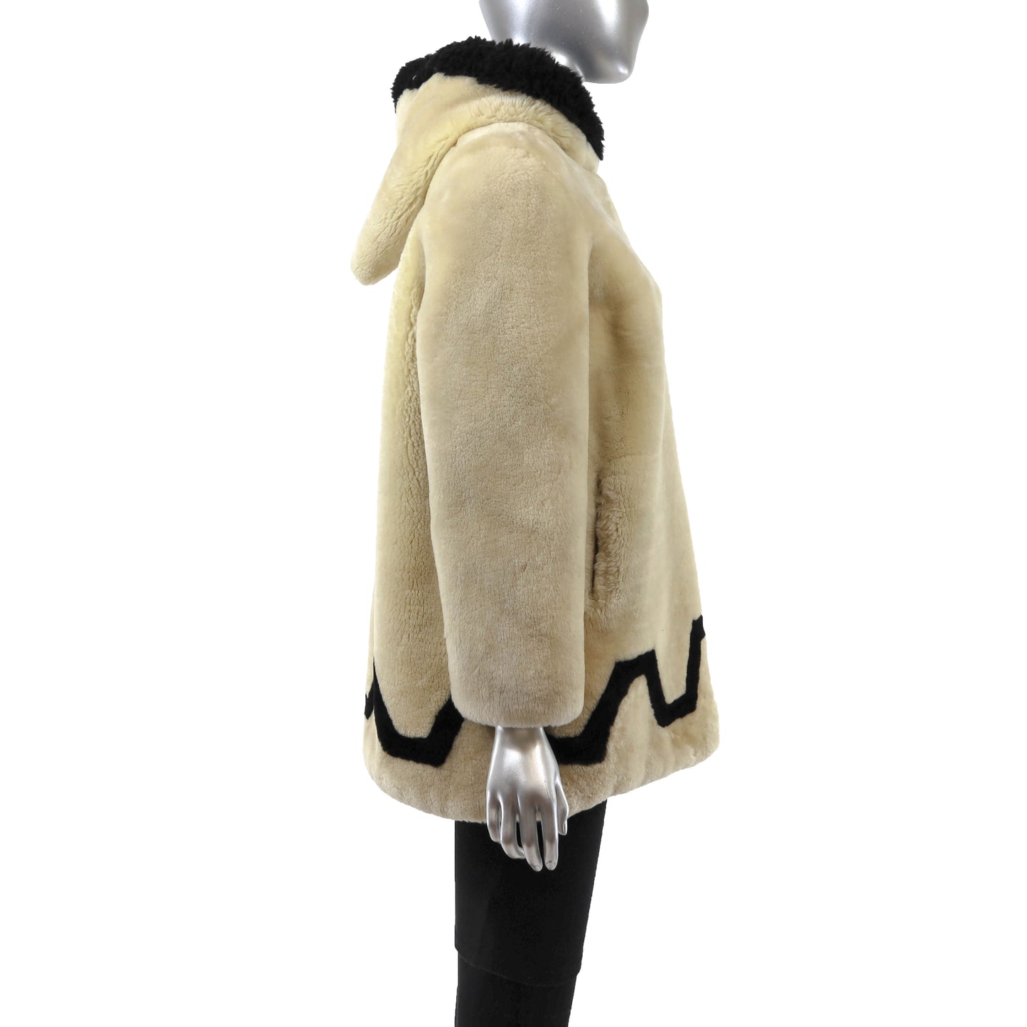 Beige Hooded Mouton Jacket- Size M