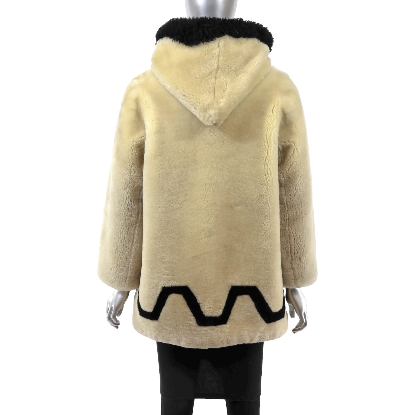 Beige Hooded Mouton Jacket- Size M