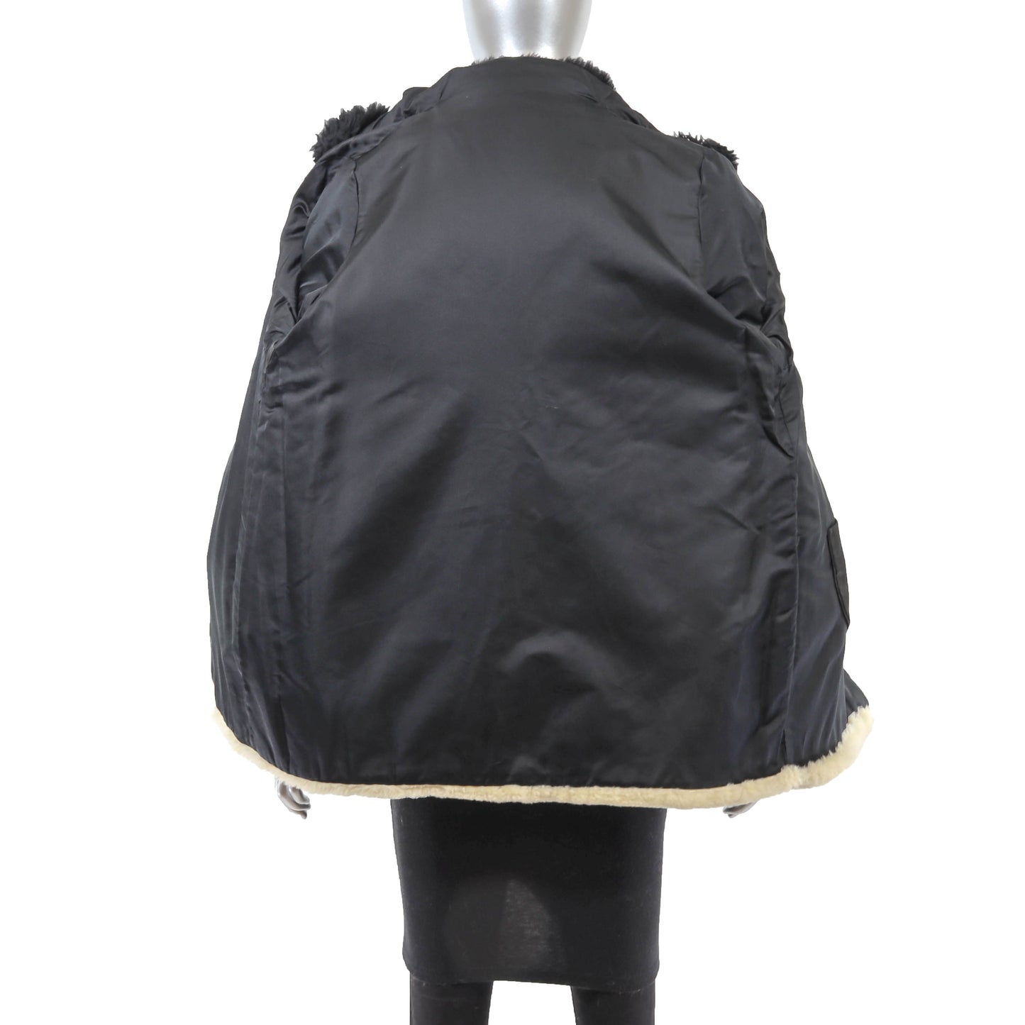 Beige Hooded Mouton Jacket- Size M