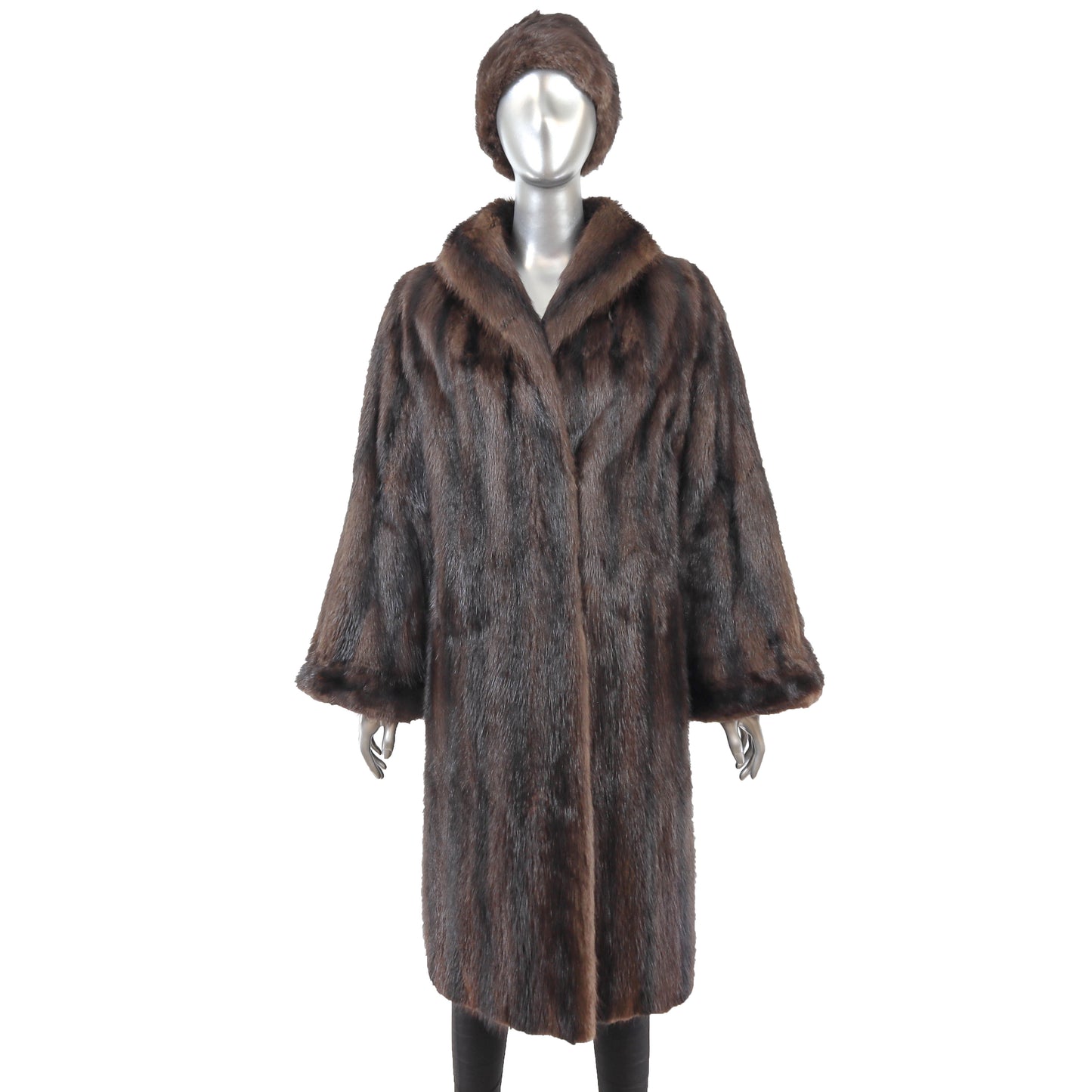Brown Muskrat Coat with Matching Hat- Size L