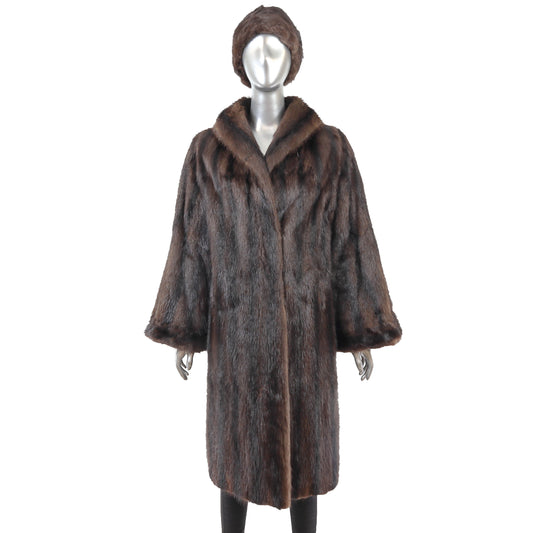 Brown Muskrat Coat with Matching Hat- Size L