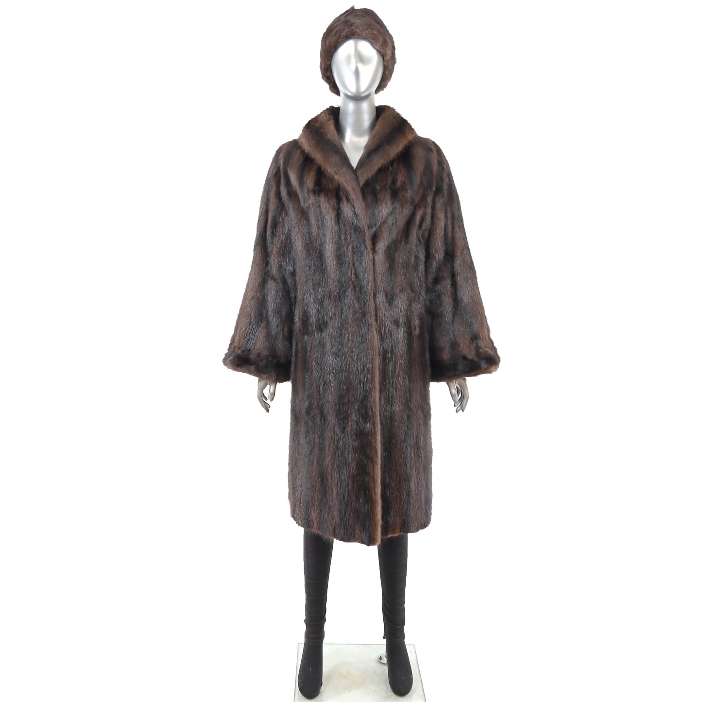 Brown Muskrat Coat with Matching Hat- Size L