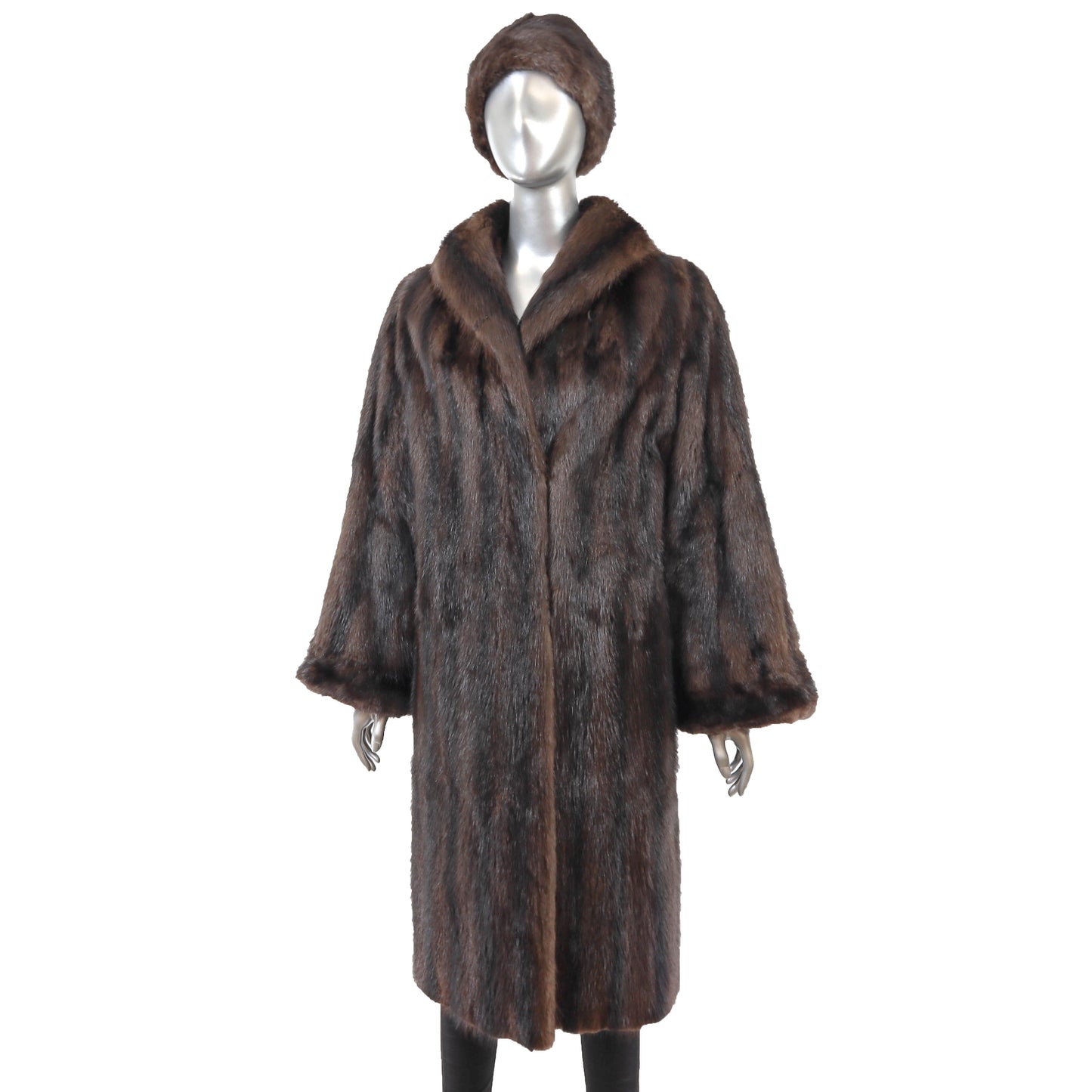 Brown Muskrat Coat with Matching Hat- Size L