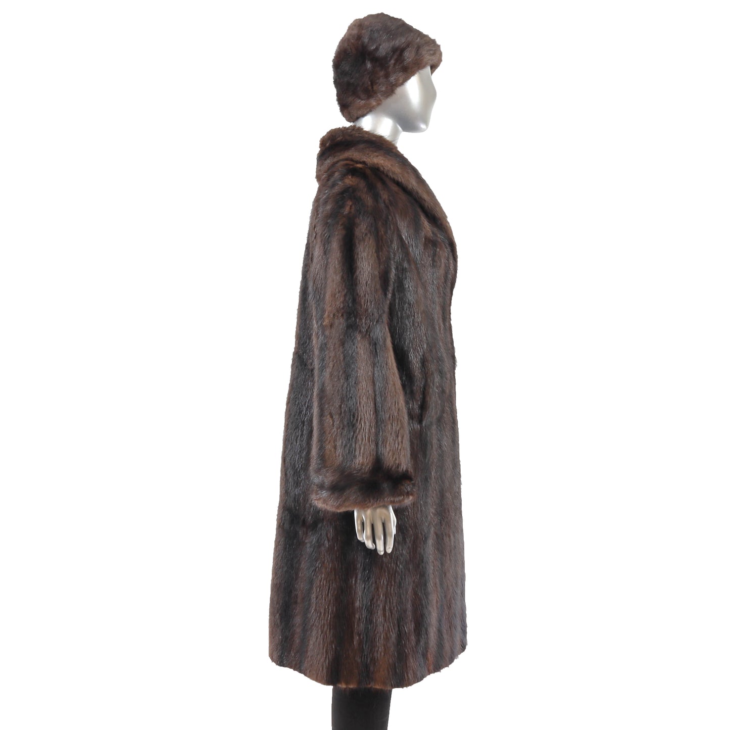 Brown Muskrat Coat with Matching Hat- Size L