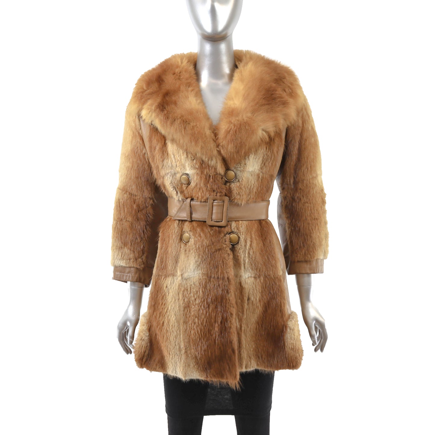 Muskrat Jacket with Leather and Opossum Collar- Size XS