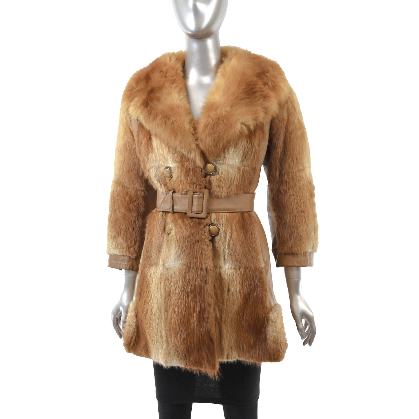 Muskrat Jacket with Leather and Opossum Collar- Size XS