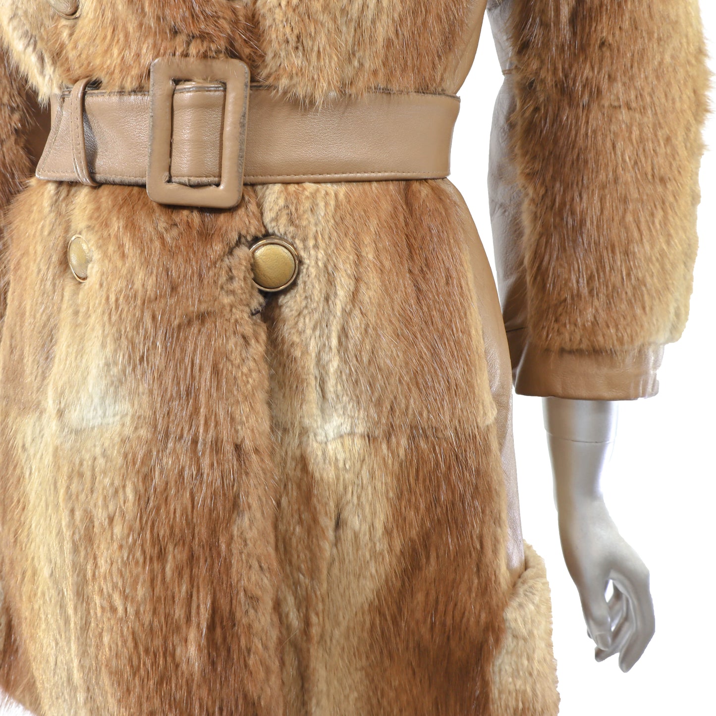 Muskrat Jacket with Leather and Opossum Collar- Size XS