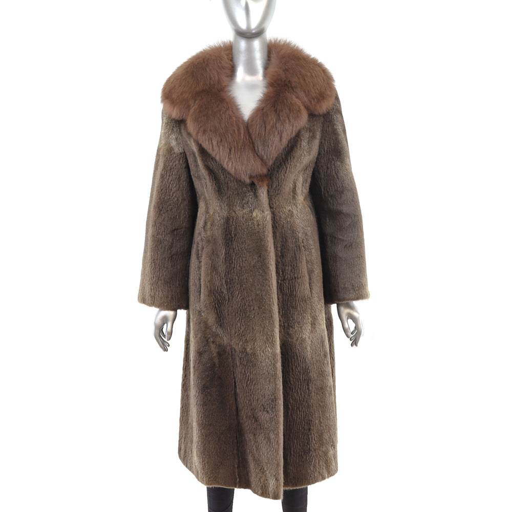 Sheared Nutria Coat with Fox Collar- Size L