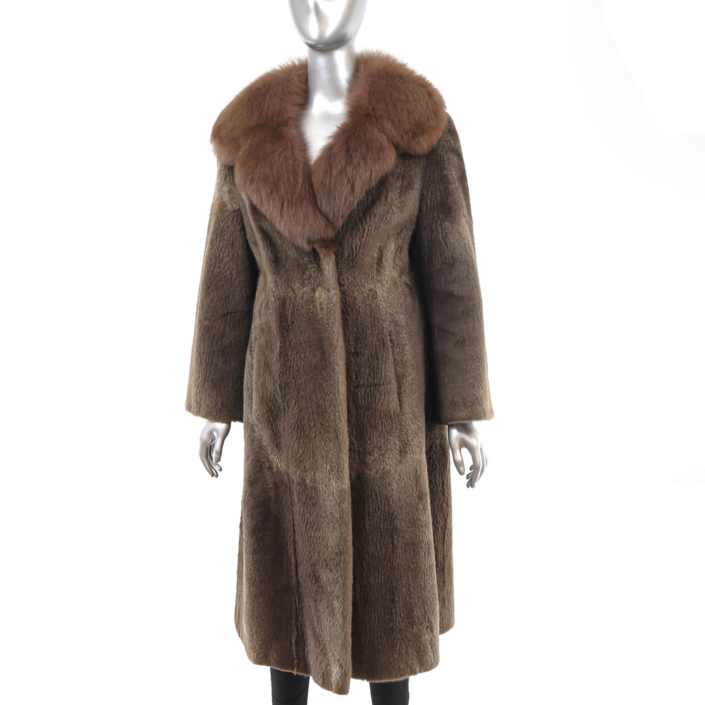 Sheared Nutria Coat with Fox Collar- Size L