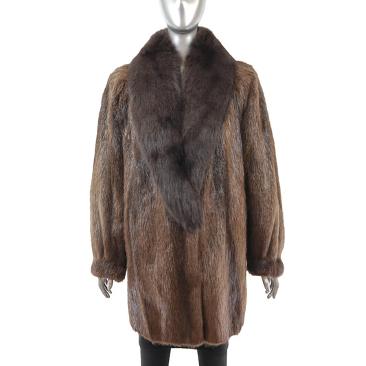 Brown Nutria 3/4 Coat with Fox Collar- Size XL