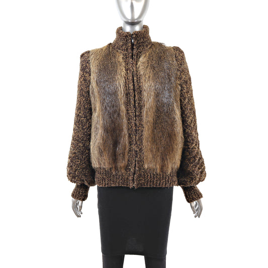 Brown Nutria Jacket with Knitted Sleeves- Size S