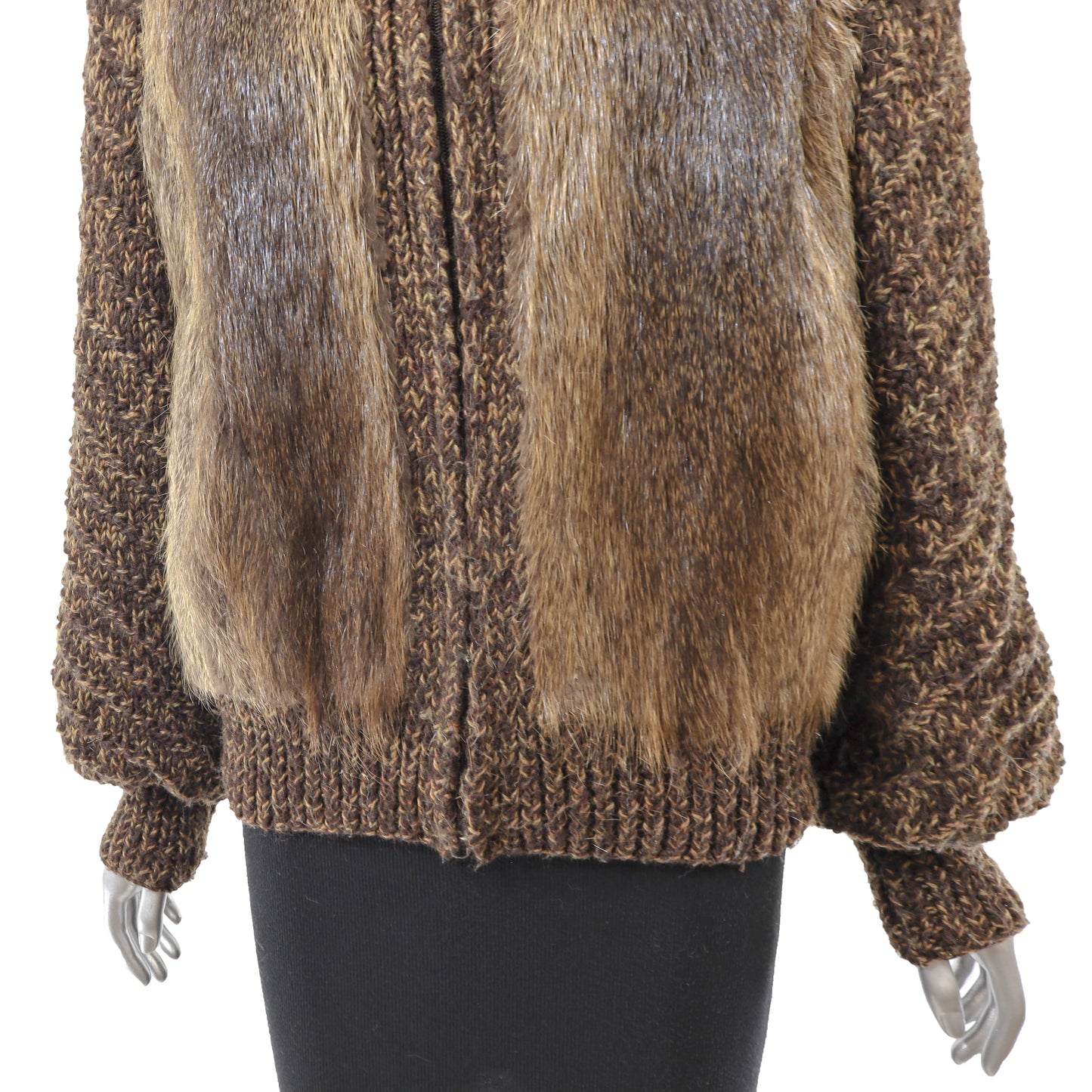 Brown Nutria Jacket with Knitted Sleeves- Size S