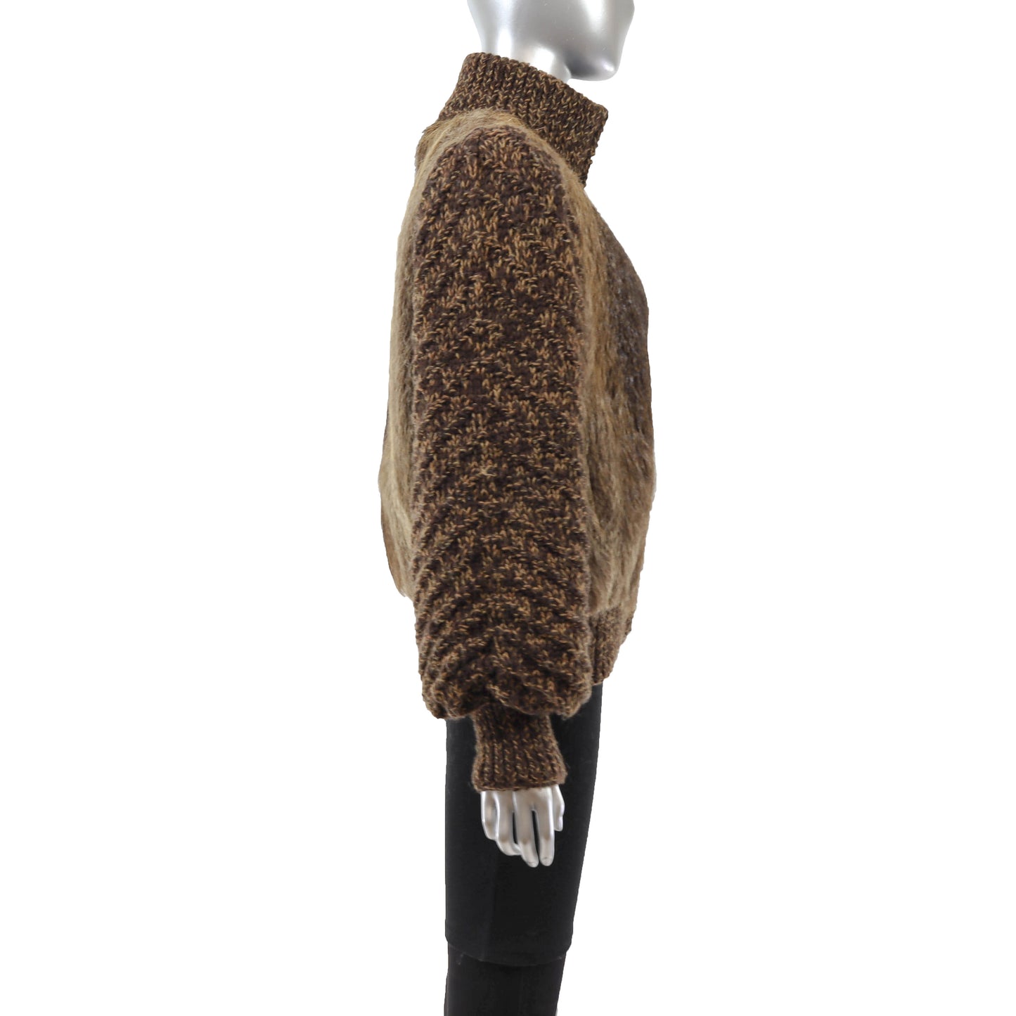 Brown Nutria Jacket with Knitted Sleeves- Size S