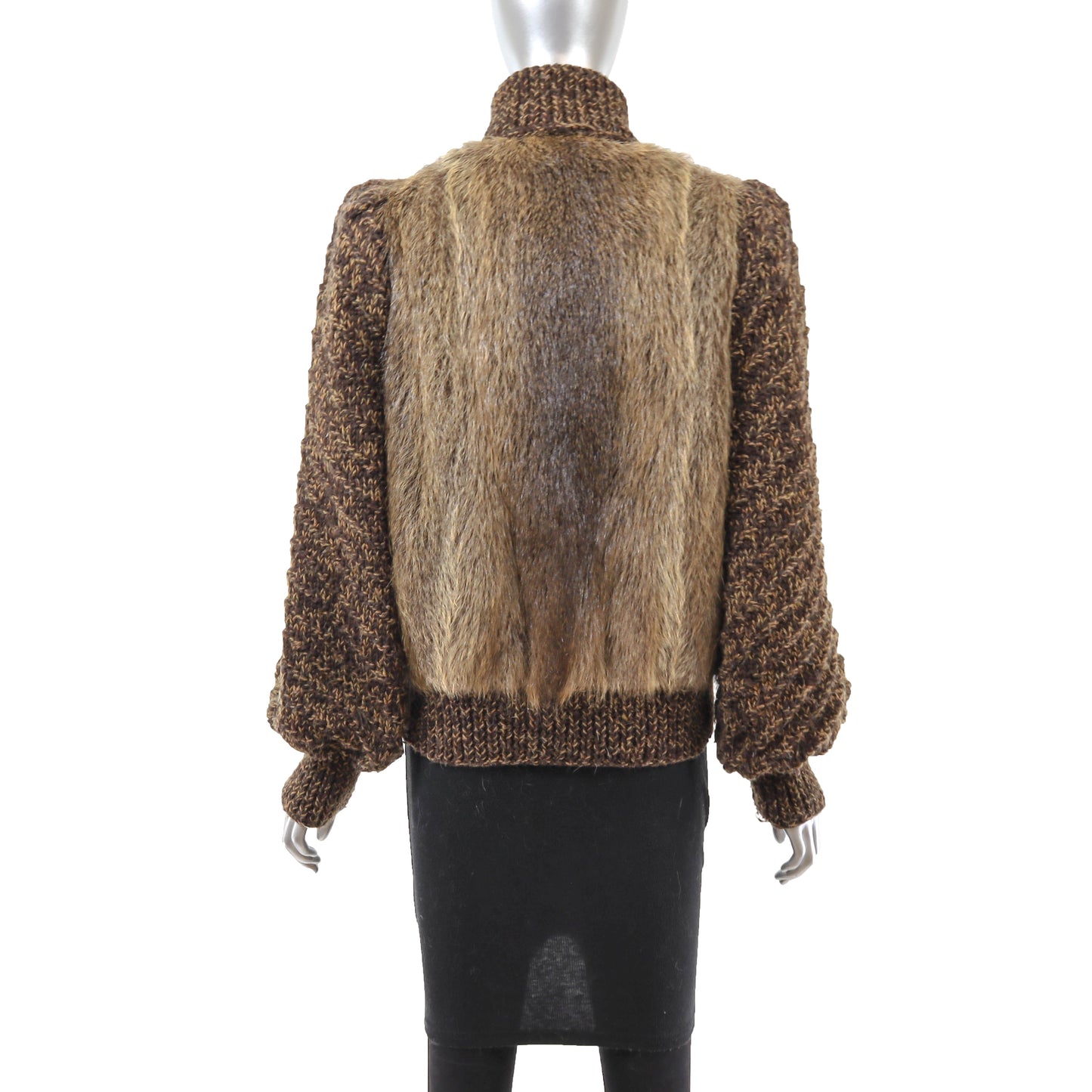 Brown Nutria Jacket with Knitted Sleeves- Size S