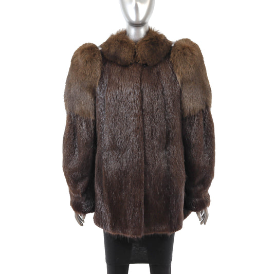 Brown Nutria Jacket with Fox- Size M