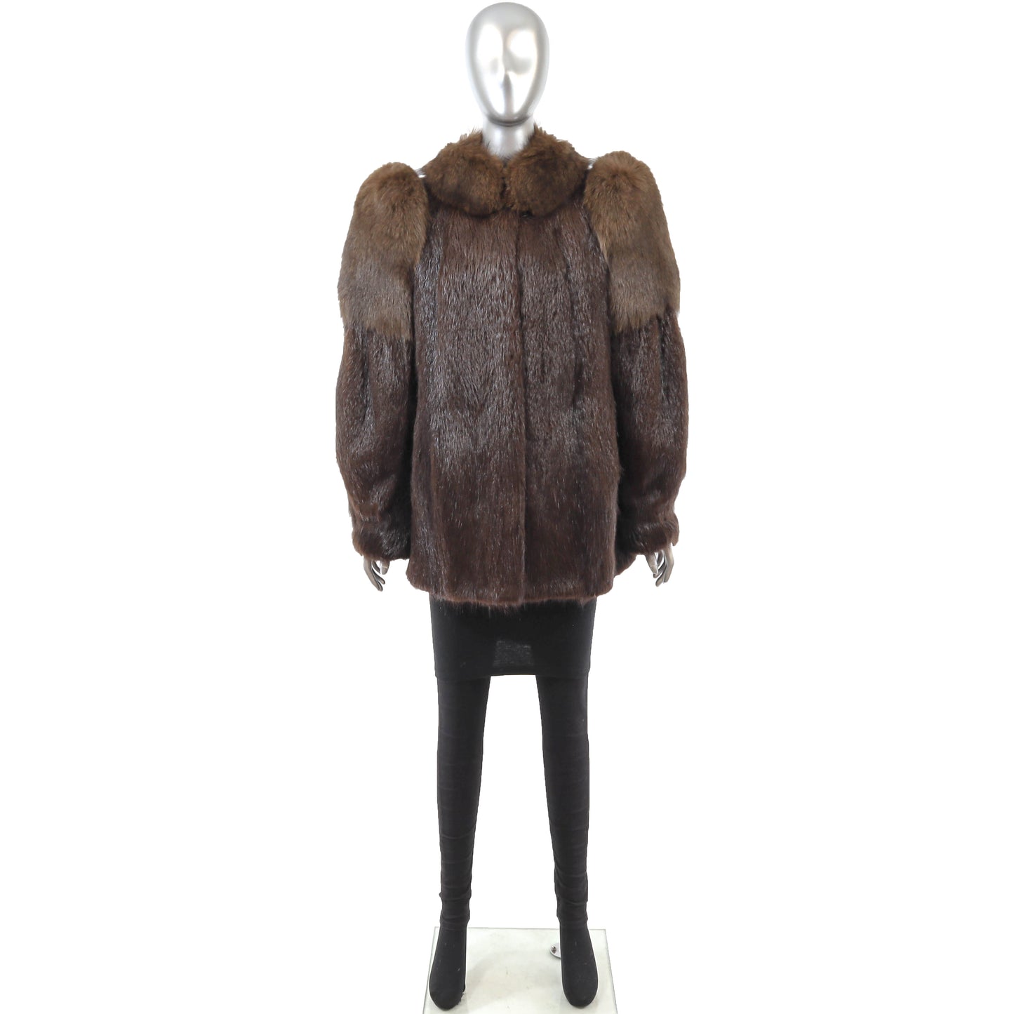 Brown Nutria Jacket with Fox- Size M
