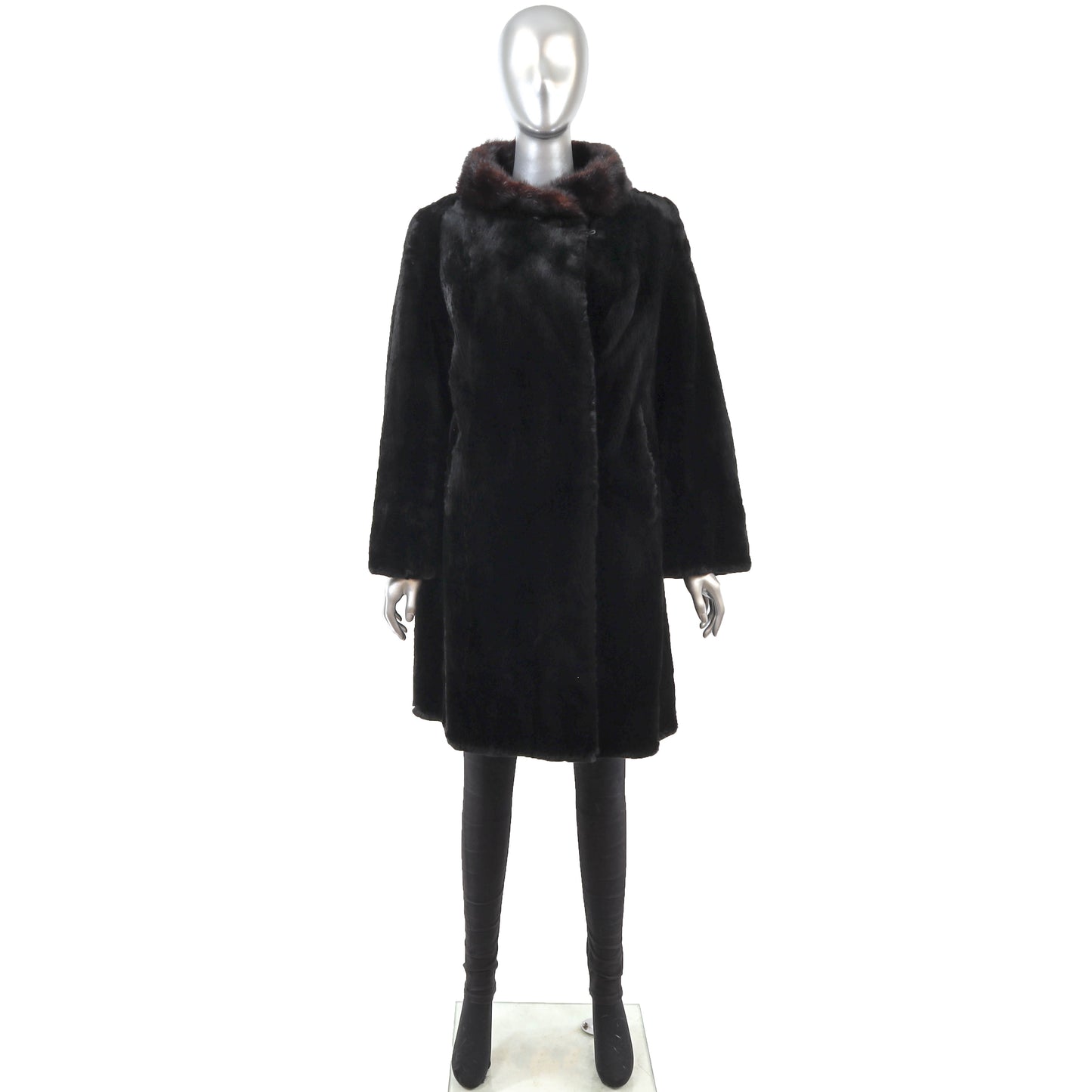 Black Otter 3/4 Coat with Mink Collar- Size L